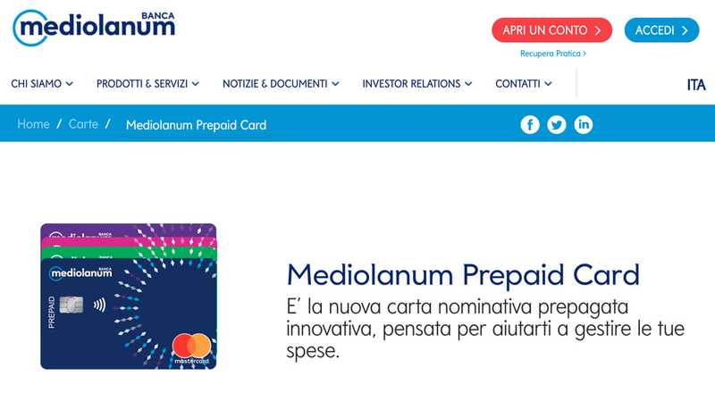 Carta prepagata Prepaid Card Banca Mediolanum
