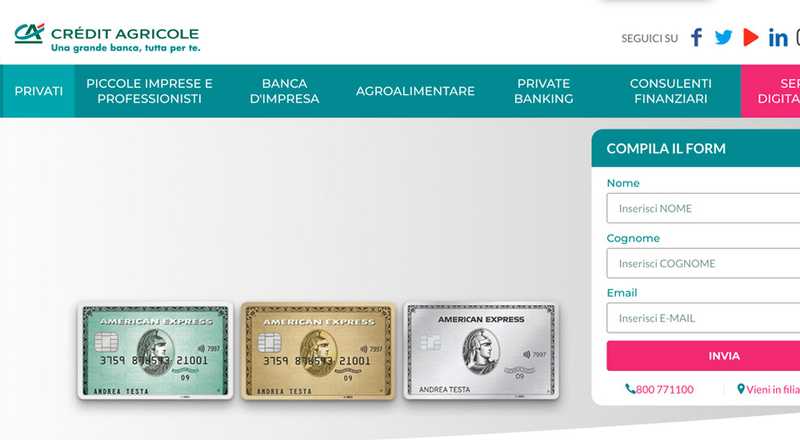 Carta di credito Verde American Express Crédit Agricole