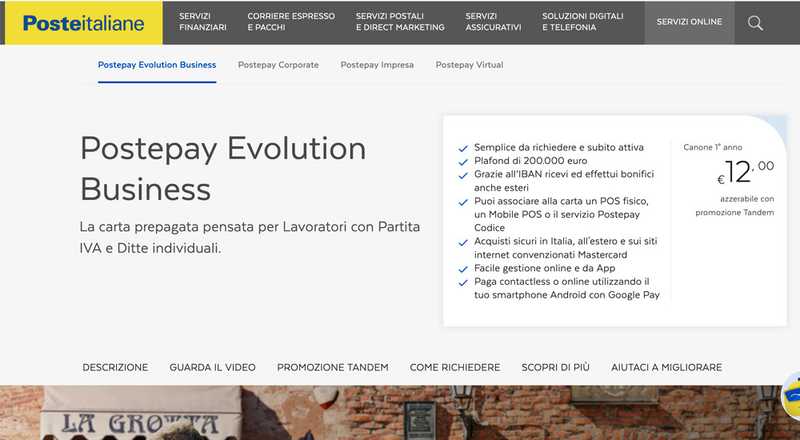 Carta prepagata Postepay Evolution Business BancoPosta