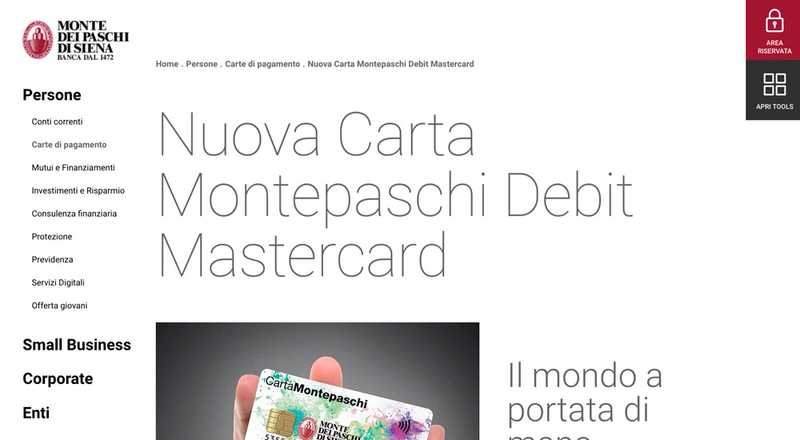 Carta di debito Montepaschi Debit Mastercard MPS Monte dei Paschi di Siena