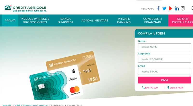 Carta di credito Nexi Prestige Crédit Agricole