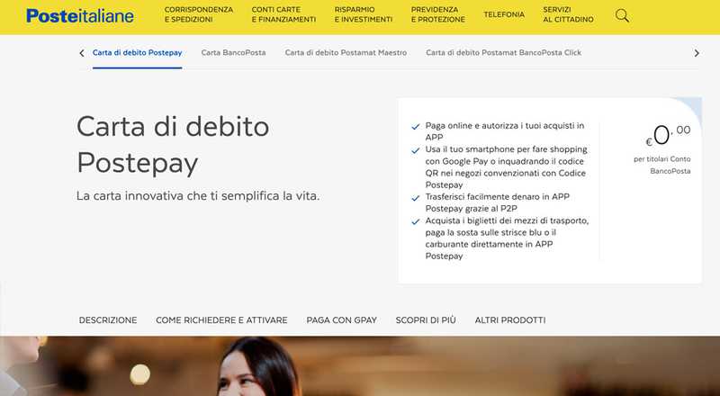 Carta di debito Postepay BancoPosta