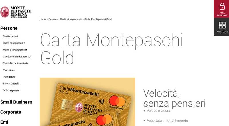 Carta di credito Montepaschi Gold MPS Monte dei Paschi di Siena