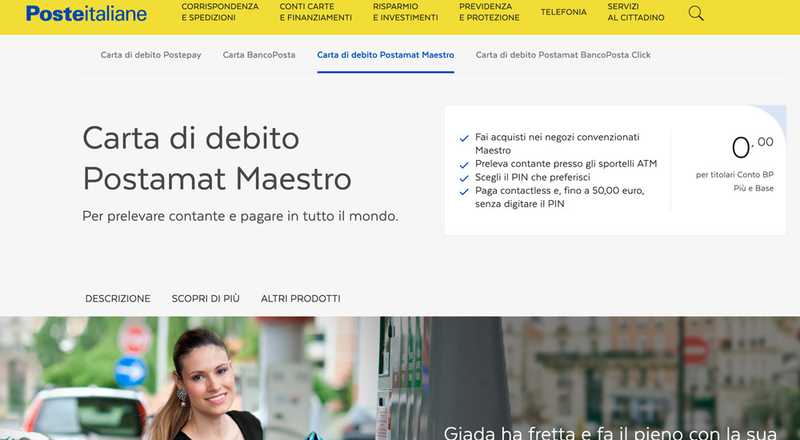 Carta di debito Postamat Maestro BancoPosta