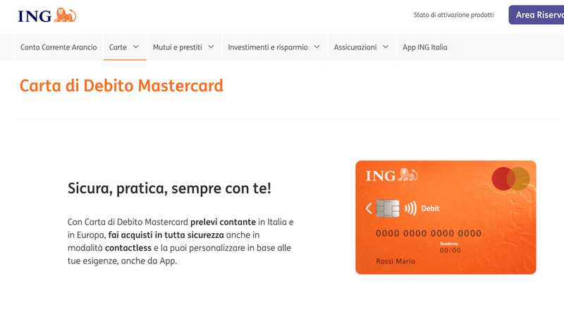 Carta di debito Mastercard ING