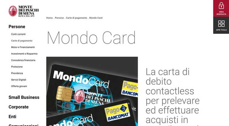 Carta di debito Mondo Card MPS Monte dei Paschi di Siena