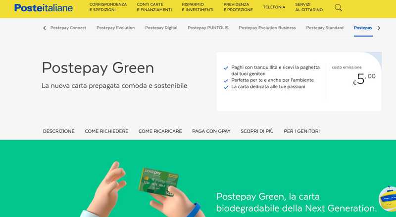 Carta prepagata Postepay Green BancoPosta