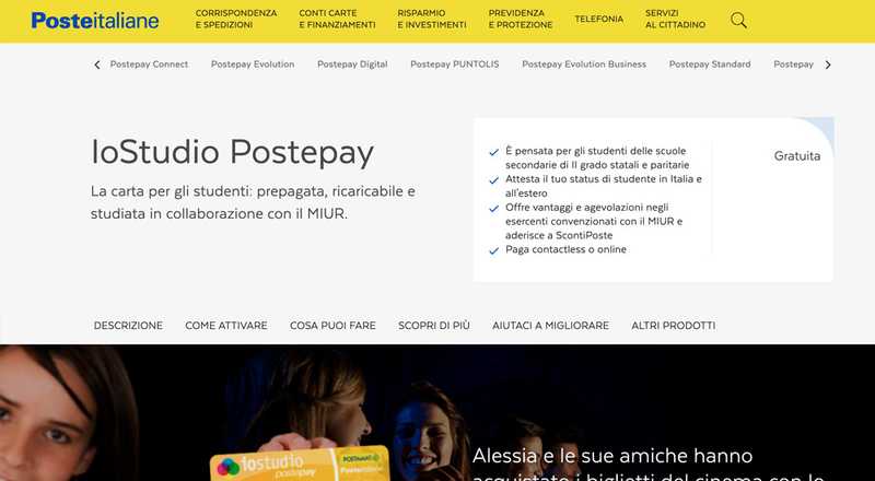 Carta prepagata IoStudio Postepay BancoPosta
