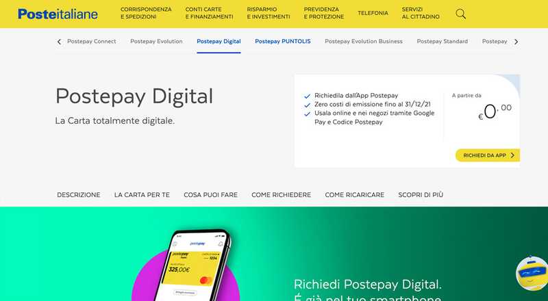 Carta prepagata Postepay Digital BancoPosta