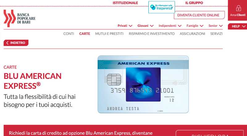 Carta di credito Blue American Express Banca Popolare di Bari