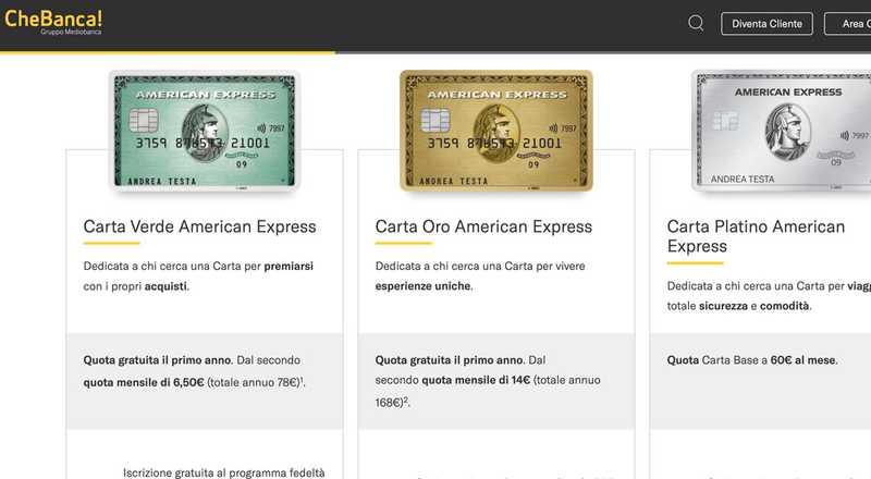 Carta di credito Platino American Express CheBanca