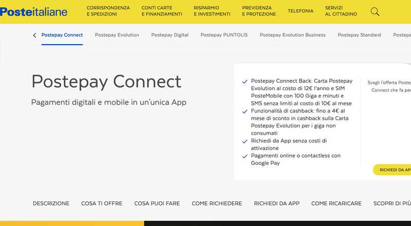 Carta prepagata Postepay Connect BancoPosta